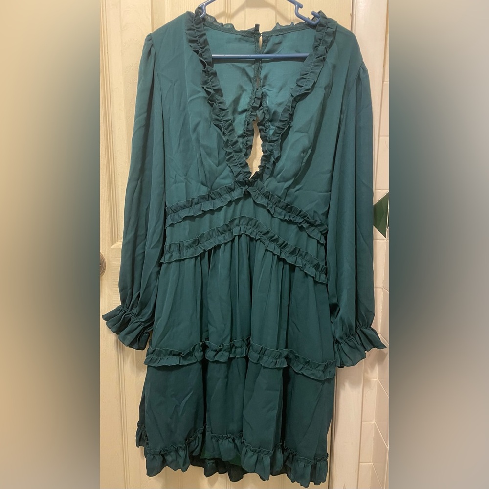 Green deep v dress